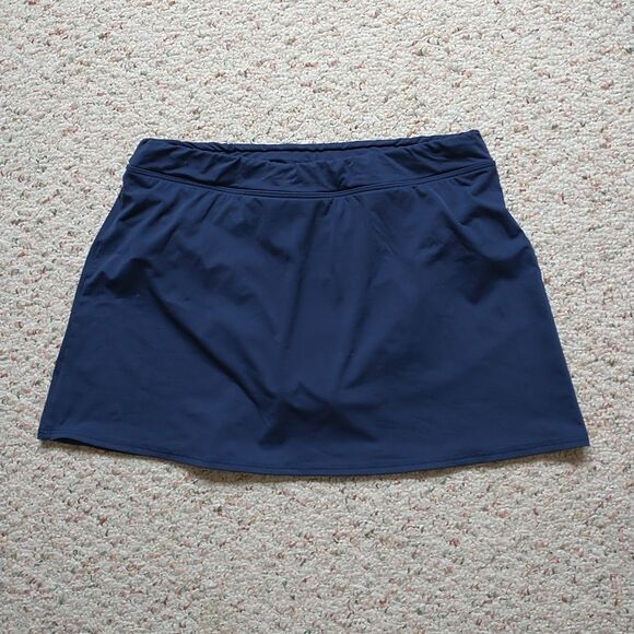 Lands End Mini Swim Skirt Skort Women's 10 Navy Blue Bottom Beach Minimalist - Picture 1 of 7